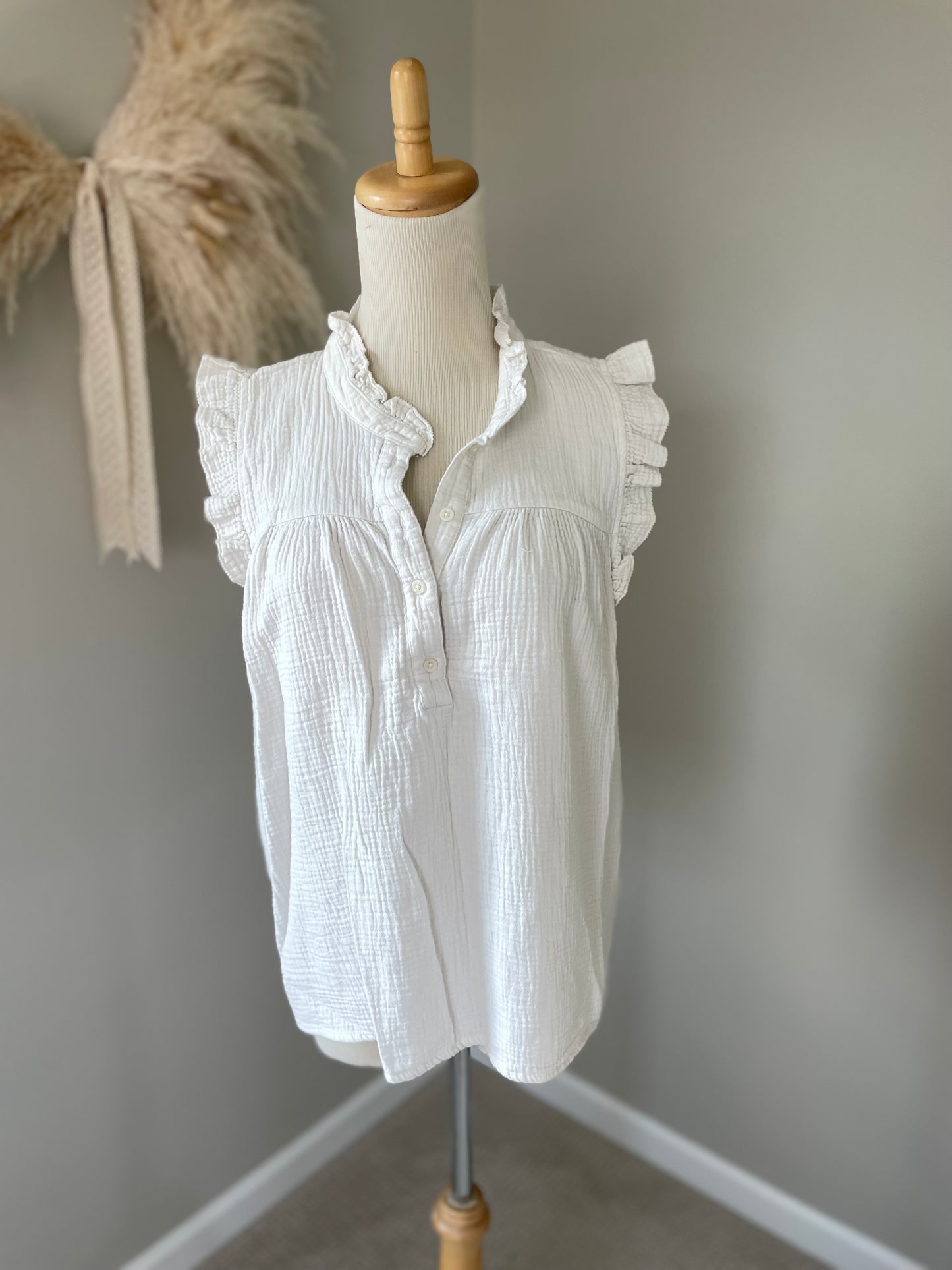 J. Crew Gauze Ruffle Top (L)